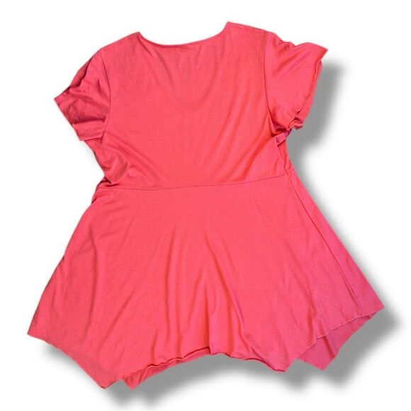 Avon Watermelon Pink Flutter Sleeve Studded Embellished Peplum Tunic Sz XL - Picture 6 of 9